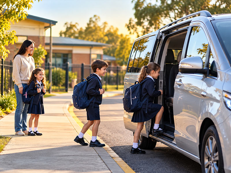 School transport Kilmore: students with backpacks heading to school